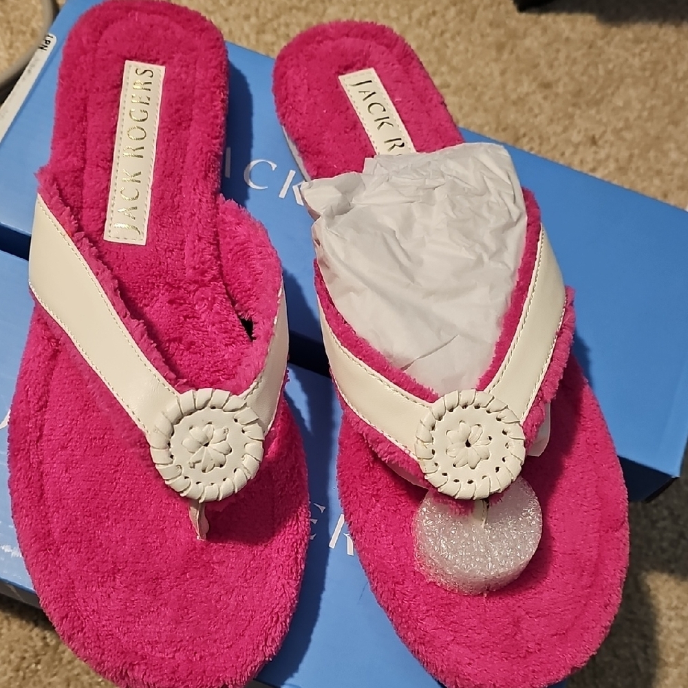 Jack Rogers Fuchsia and White Plush Sandals